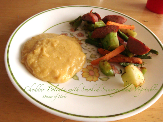 cheddar-polenta-with-smoked-sausage-and-vegetables